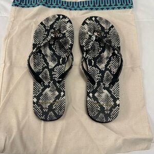 Tory Burch Black and White Snake Print Flip Flops